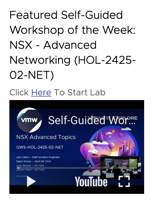 VMwareHOL's tweet photo. 🚀 Dive into our Featured Self-Guided Workshop of the Week!

🔗 Get hands-on with "@vmwarensx - Advanced Networking" and level up your skills at your own pace.

Start your lab journey here: 👉 https://t.co/HnZcp2L3OL 👈

💻 Desktop Required

#VMwareHOL #Networking #NSX https://t.co/3fjIQRoPUC