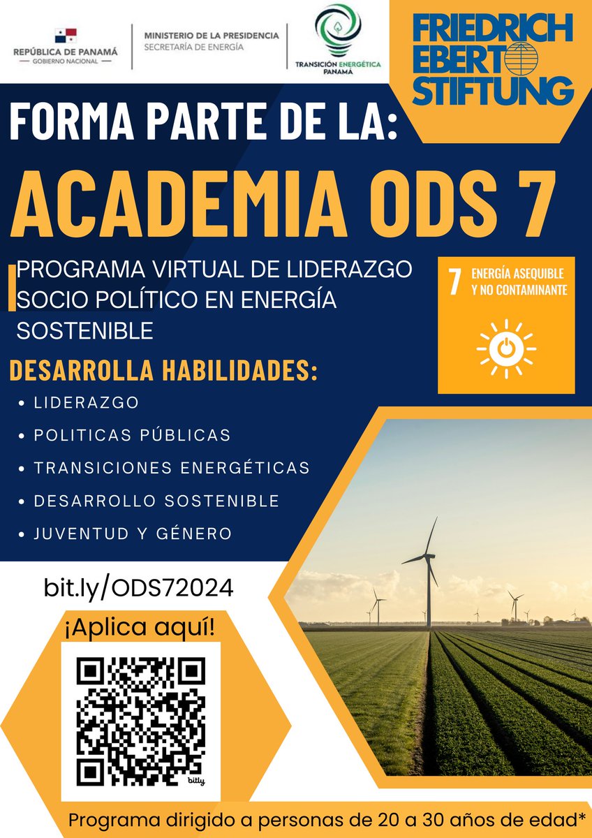 RosilenaLindoR's tweet photo. Si tienes entre 20 y 30 años de edad ésta es tu oportunidad para fortalecer tus habilidades para ser un agente de cambio hacia las energías sostenibles.

Sé parte de la Academia ODS7 y aplica aquí: https://t.co/brFoM7XJge

#WeAreBetterTogether https://t.co/LCPtxp1qsn