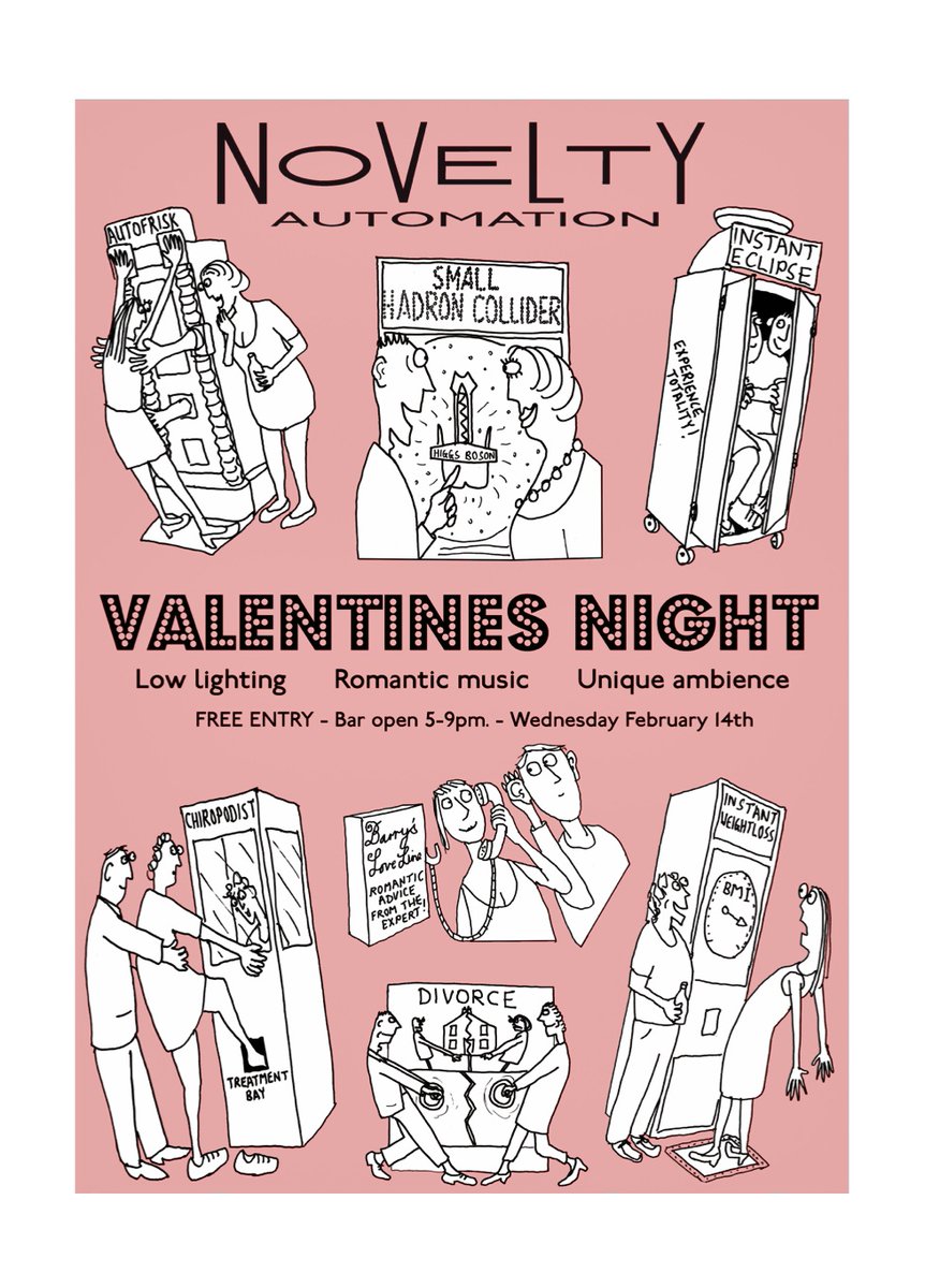 Thrilled to share the news! 🌟 Join us for a magical Valentine's Night at Novelty Automation on February 14th. Our doors will be open later, with an open bar from 5 to 9 pm. Bring your love and enjoy the romantic ambiance with love songs played from your requests! 🎶💖💕💞