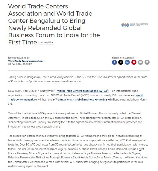 We're just 4 weeks away from the 2024 #WTCA GBF ft. special remarks from Hon. Sri. Siddaramaiah (<a href="/CMofKarnataka/">CM of Karnataka</a>) &amp; Hon. Sri. D.K. Shivakumar (<a href="/DKShivakumar/">DK Shivakumar</a>), &amp; keynote address from <a href="/RomalShetty/">Romal Shetty</a>, CEO of <a href="/Deloitte/">Deloitte</a> South Asia. Press release @ prn.to/3SLoaQl. <a href="/WTCBengaluru/">WTC Bengaluru</a>