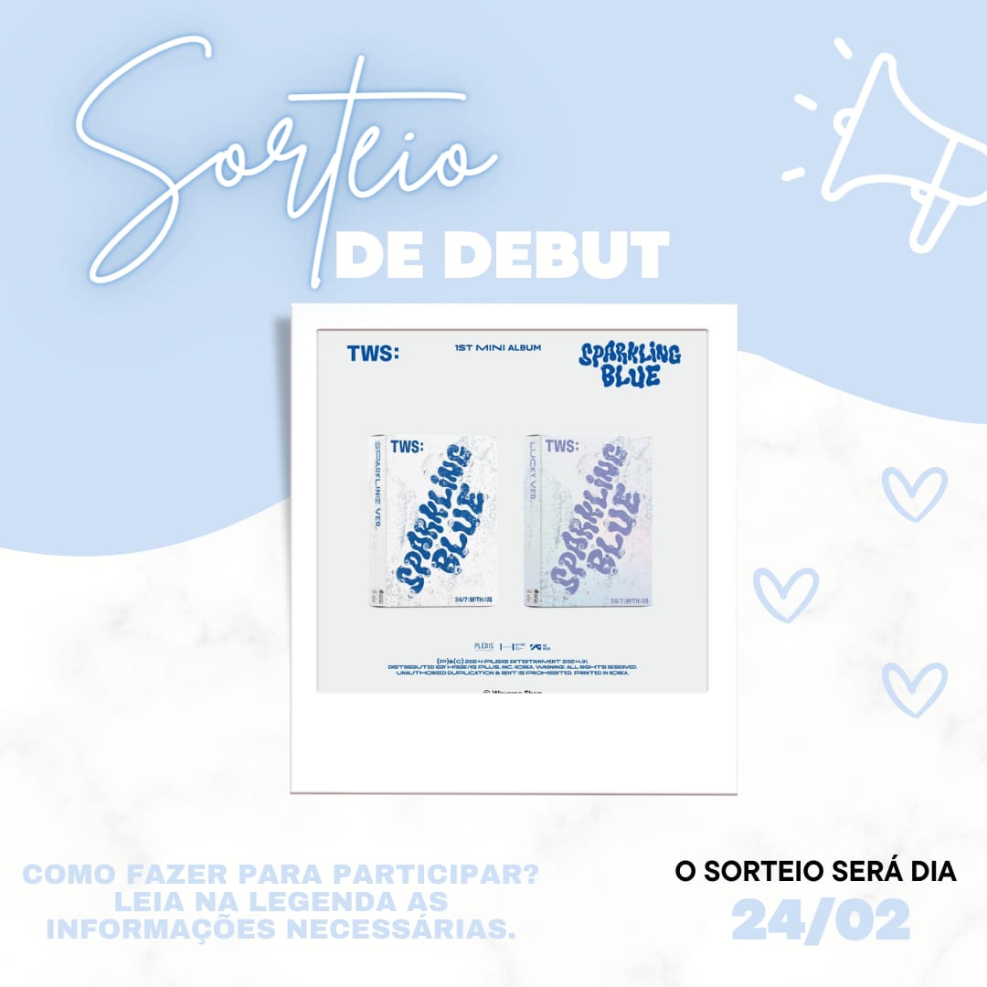 TWSBRASIL's tweet image. 🚨 SORTEIO DE DEBUT 👇

Quer ganhar o mini álbum "Sparkling Blue" do TWS? Se liga nas regras:

• Seguir @TWSBRASIL_ e korean.ssamba no Instagram (instagram.com/korean.ssamba?…)
• Fav e RT
• Marcar um amigo nos comentários
• Print dando stream em "Plot Twist"