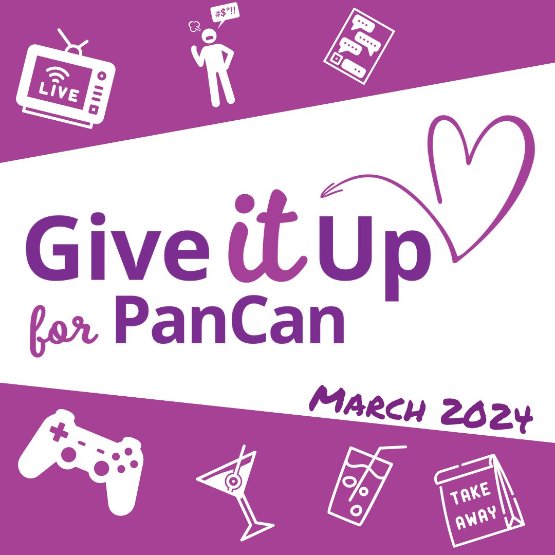 #GiveItUpforPanCan this March!

Can you go 31 days without something you love? The challenge is on! 🛑💪

What will you give up for pancan? 💭

Sign up to GiveItUp now 🔗  bit.ly/3w7Cdab