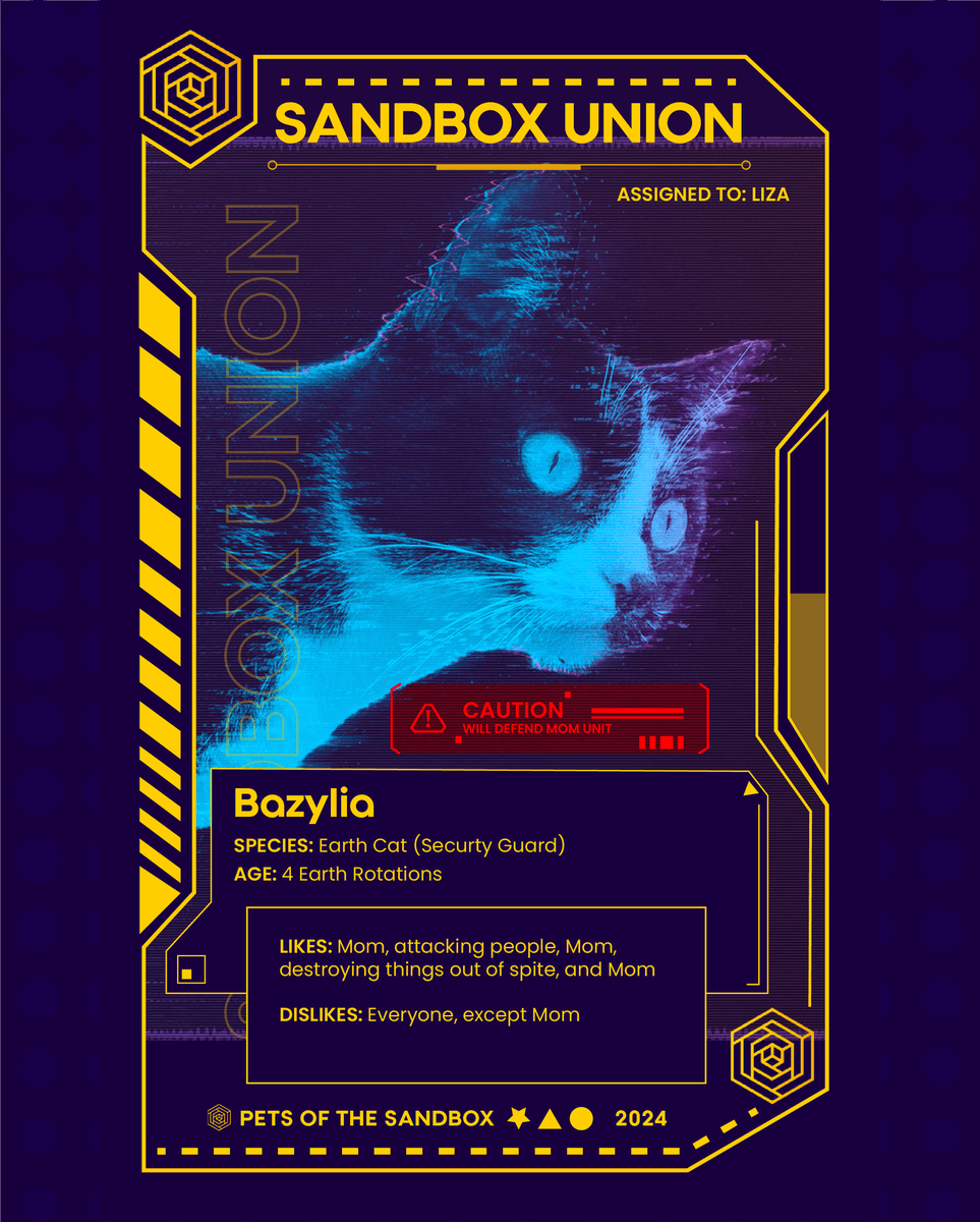 SandBoxUnion's tweet photo. Pets of the Sandbox!  Meet Bazylia!
Stay tuned for more pets!
#pets #cat #scifi #SBU  #cyberpunk #spotlight https://t.co/R9QyyKMl3h