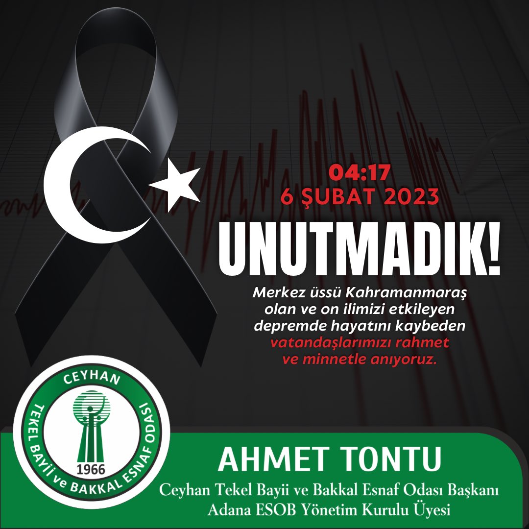 6 Şubat asrın felaketinde kaybettiğimiz
vatandaşlarımızın acısını hala ilk günkü gibi yüreğimizde taşıyoruz…

Adanamız dahil 11 ilimizi etkisi altina alan depremlerde vefat eden tüm vatandaşlarımızı rahmet ve minnetle anıyorum...

#6subatdepreminiunutmayacağız