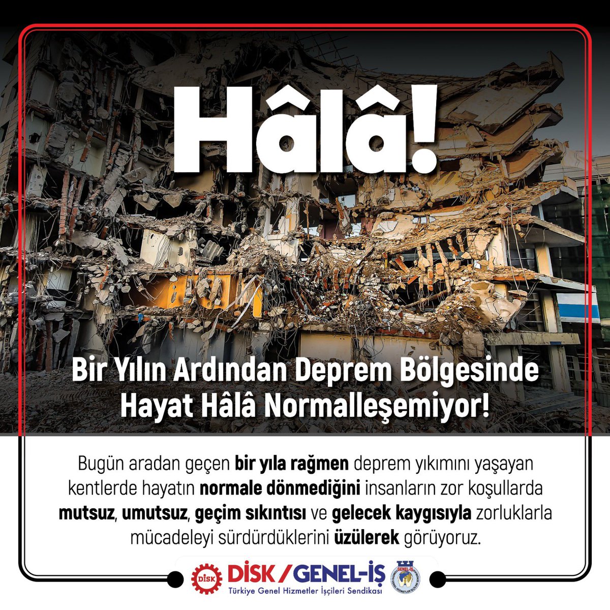 DiSK_Genel_is's tweet photo. Bir Yılın Ardından Deprem Bölgesinde Hayat Hâlâ Normalleşemiyor! 
https://t.co/fxDnp7zuYo
#6subat https://t.co/wuJrvAOKnR