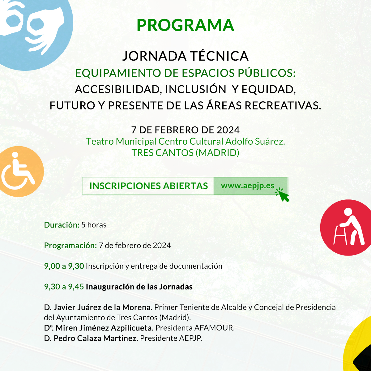 AEPJP's tweet photo. Todavía estás a tiempo de inscribirte en la jornada técnica 'Equipamiento de espacios públicos'🌳🏫organizada por la #AEPJP y @Afamour_ES en el @ayto3cantos el 7 de febrero 📅 con la colaboración de @PreZero_ES
🎟️ Inscripción gratuita: https://t.co/b6eWzF2gVK
#AEPJP #AFAMOUR https://t.co/kIYPeJYGEb