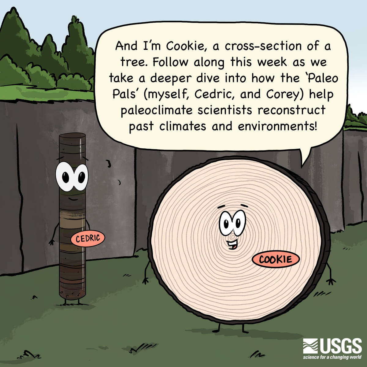 The Paleo Pals are excited to welcome you to paleoclimate week!

This week we’ll explore what sediment cores, ice cores, &amp; tree-rings are &amp; how they help paleoclimate scientists get their work done! 

Learn more about paleoclimate research here: ow.ly/OZOb50Qxpsk