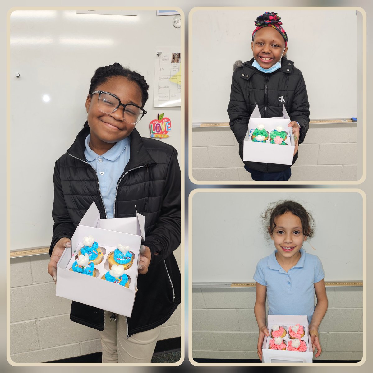 Mtc1914's tweet photo. A few more satisfied students. I enjoyed decorating cupcakes with these amazing students. They used their PBIS Starbucks for Cupcakes with Clayton. #futurebakers
@SandersES1 @kath_bender @SS1_principal https://t.co/UhZ4M3FI19