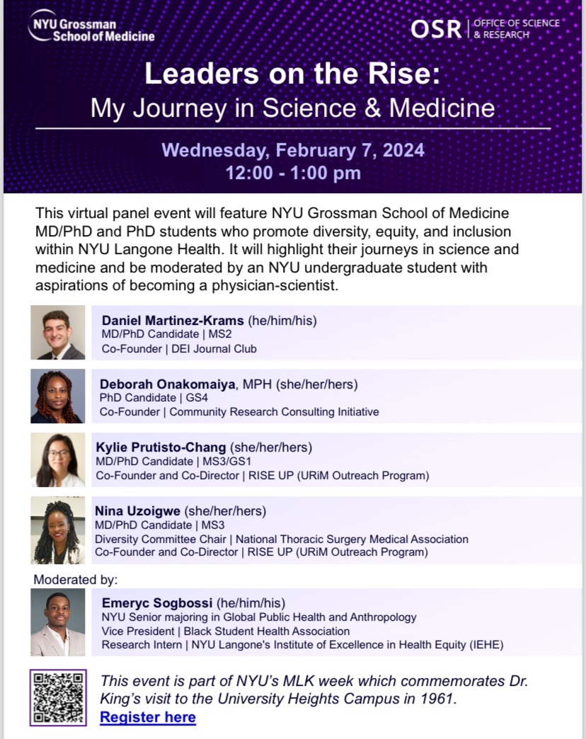 Excited to be speaking on this panel with some amazing scientists, future doctors, and people! Anyone anywhere can register here: nyulangone.zoom.us/webinar/regist…