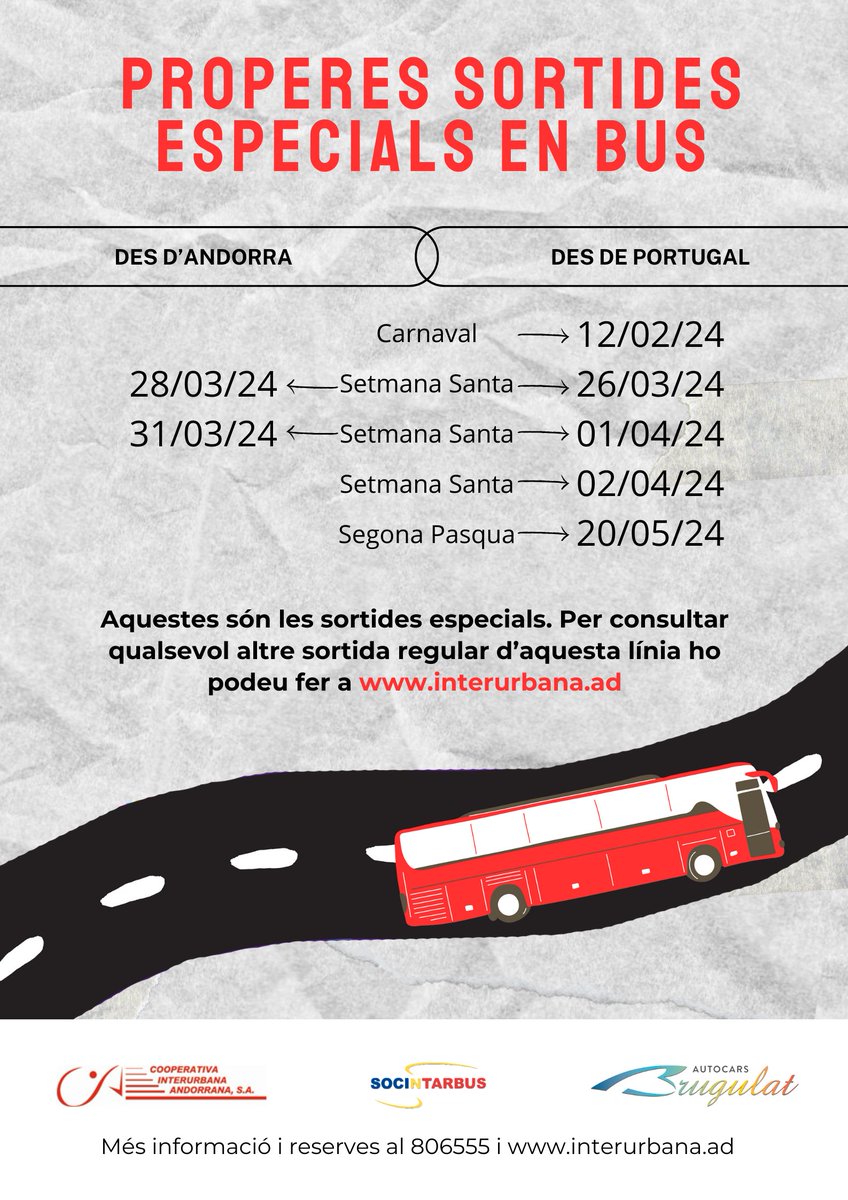 Consulteu les sortides especials previstes per a les properes setmanes. Més informació al 806555.