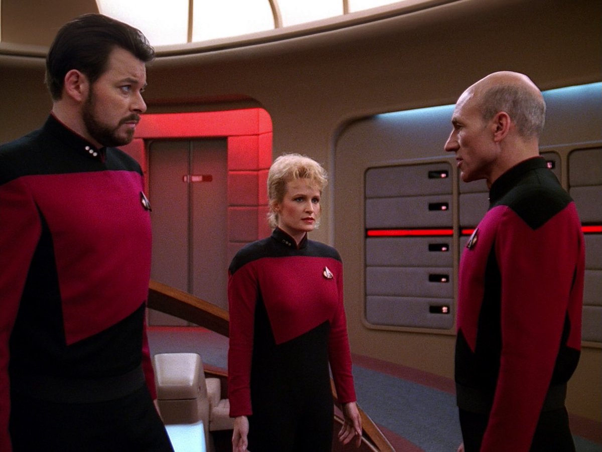 klowenberg's tweet photo. My @StarTrek TNG Top 20: #3: “The Best of Both Worlds, Part I.” With this, TNG becomes a bonafide phenomenon, separating from TOS’s shadow. A cliffhanger brings back the Borg, leaving Picard’s life &amp; the Federation in the balance. Mr. Worf… Fire!  It would be a very long summer. https://t.co/BDZG5MZxcN