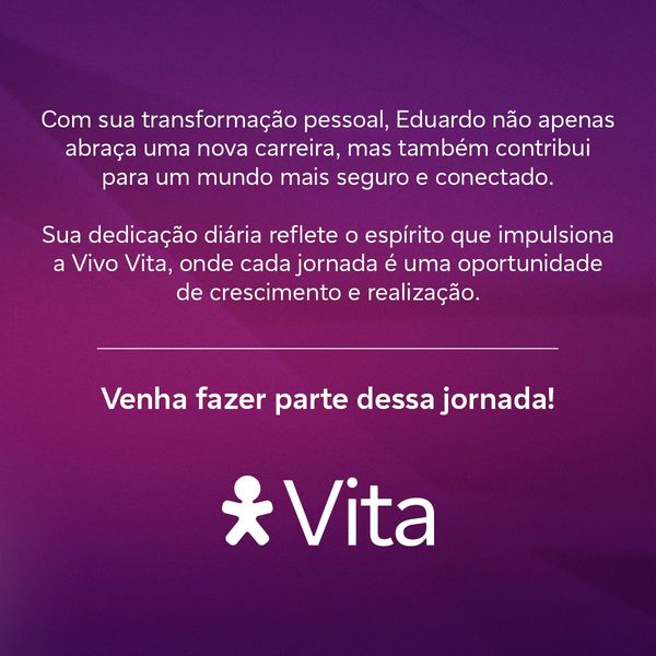 vitait's tweet photo. Não há limite de idade quando o assunto é perseguir sonhos. Na Vivo Vita, as oportunidades são dadas a todos aqueles que desejam adquirir mais conhecimento sobre tecnologia.
Trazemos a história de Eduardo Azevedo, que decidiu mudar de profissão e hoje se destaca como Vitalent. https://t.co/2WhNTz0vGs