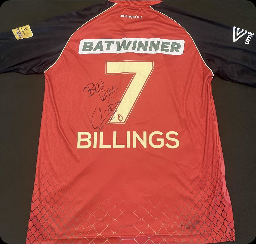 A huge thank you to @sambillings for very kindly donating a matchworn @TheDesertVipers shirt for me to auction off for the @as9foundation please reply or DM me with a bid. Ends Saturday 8PM. Thank you to @lintott23 for organising this fantastic item ❤️🏏