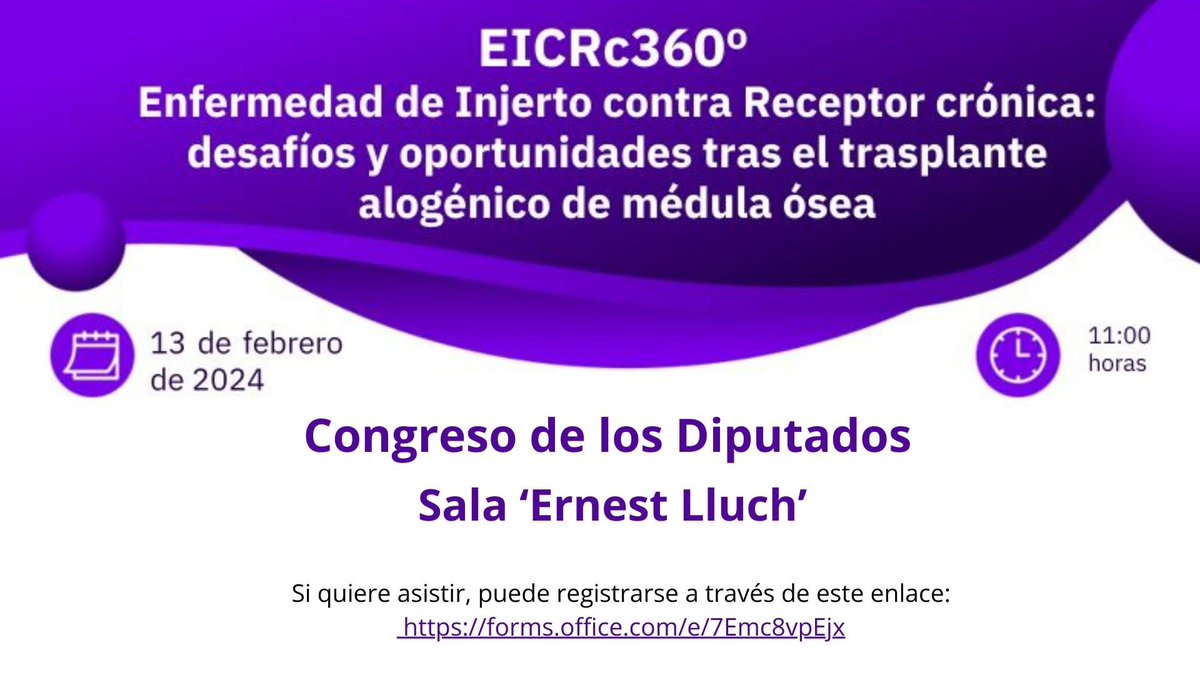 MuntsaQueralt's tweet photo. Únete a la jornada en el Congreso de los Diputados 🏛 el 13/02 organizada por @AEAL_ para tratar los principales desafíos en relación a la Enfermedad de Injerto contra Receptor Crónica junto a la @ONT_esp @fcarreras Registrate a través de este formulario: https://t.co/CvpVXH5FEf https://t.co/K6s16jzP9z