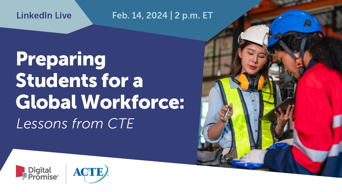Calling all #CTE #educators! Join us on Feb. 14 at 2 p.m. for a LinkedIn Live to explore why now is a critical time for CTE programs & how incorporating global skills into teaching & learning can better prepare students for the workforce! bit.ly/4bnRy6z @actecareertech