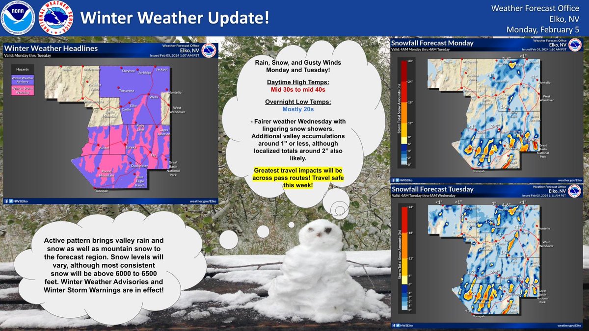 NWSElko's tweet image. The first in a series of Pacific storm systems move into central NV late today, spreading precipitation east and north along with gusty winds. Slow down and use caution while driving. #nvwx #winterwx #travelsafe