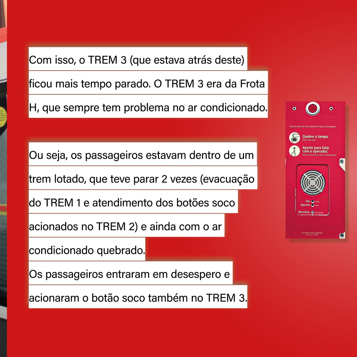 No último dia 01/02, houve um verdadeiro caos na linha 3 – Vermelha do Metrô. Como representantes dos trabalhadores do Metrô, vamos explicar os problemas e suas causas. #NãoPrivatizaSP #ConcursoPúblicoJá
(🧶Segue o fio - 1/3)