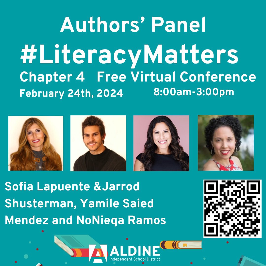 📢Authors’ Panel!!! @YamileSMendez @NoNieqaRamos Sofia Lapuente & Jarrod Shusterman will be presenting at the @AldineISD #LiteracyMatters FREE virtual conference! @DrFavy @drgoffney Register here literacymatters24.sched.com