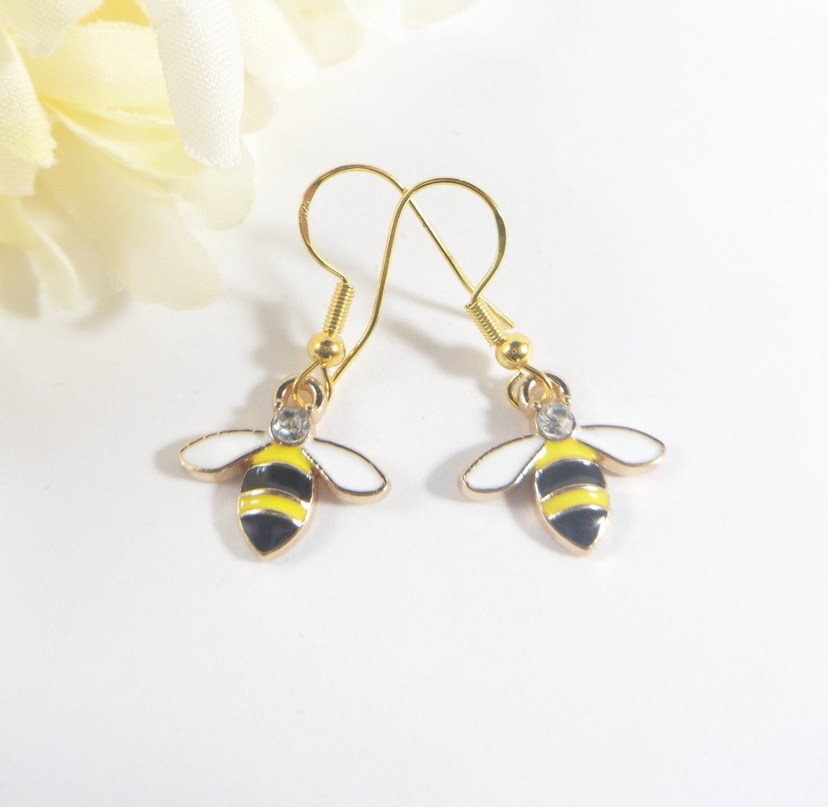 Bee Earrings Gold Crystal Black Yellow Bumble Bee Jewelry Cute Earrings Insect Jewelry for Nature Lover Gifts Spring Earrings for Her tuppu.net/76c3475 #NewMexico #EtsyShop #SantaFe #EtsySeller #BumbleBeeEarrings