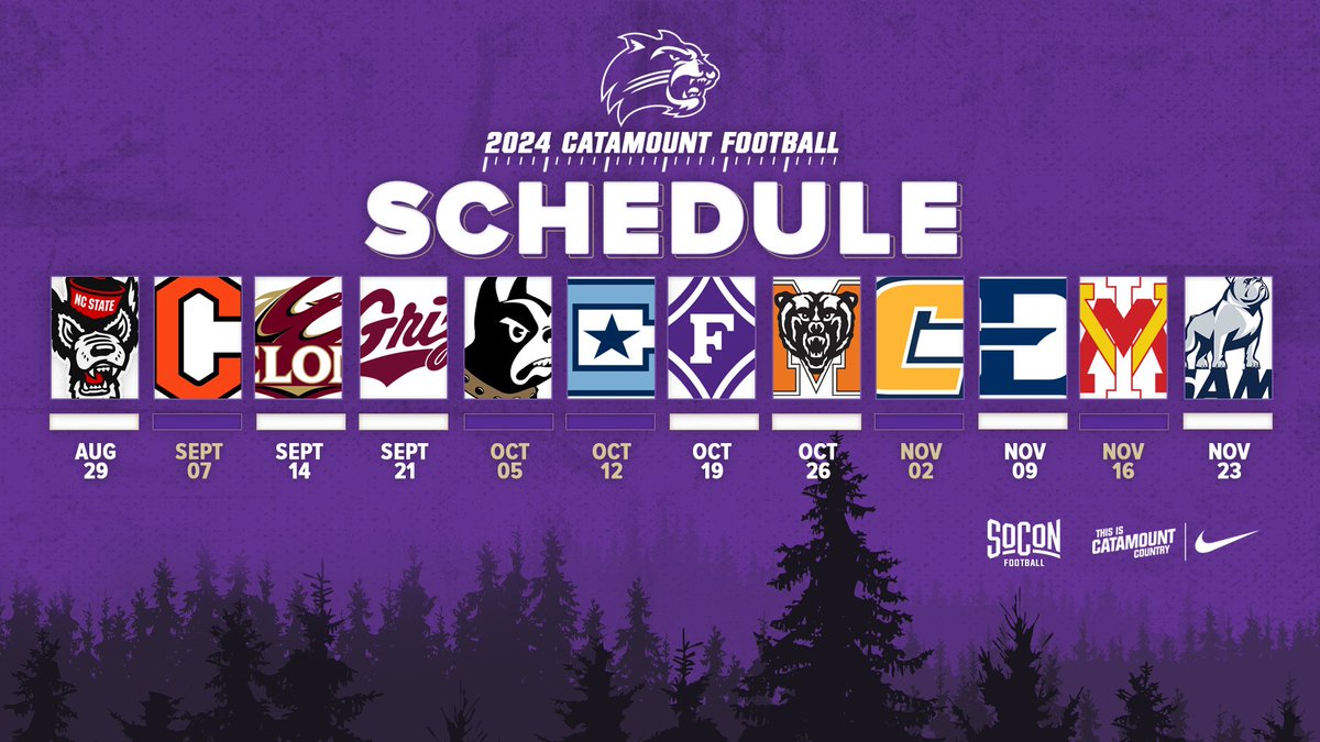 .@CatamountsFB officially released its 12-game 2024 schedule as @SoConSports announced the league slate on Monday. The Catamounts play five games in Cullowhee. Season tickets are on sale NOW! 🔗- tinyurl.com/2x66vsp4 #CatamountCountry | #LOTE