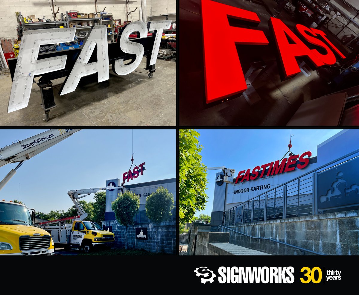 Check out the exterior branding for our friends at Fastimes Indoor Karting, Later today, we will show you the progress we are making on the interior branding!

What can we create for YOU?
SignworksThinks.com

#FastTimes #branding #marketing #signs #signworks