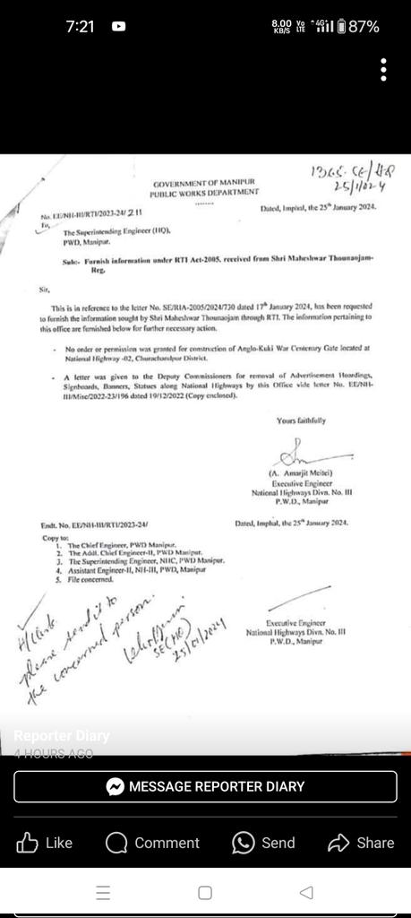 No permission given for ANGLO KUKI WAR CENTENARY Gate by PWD Department.
❓Q: How did they build Anglo kuki War Centenary Gate without the Government permission?