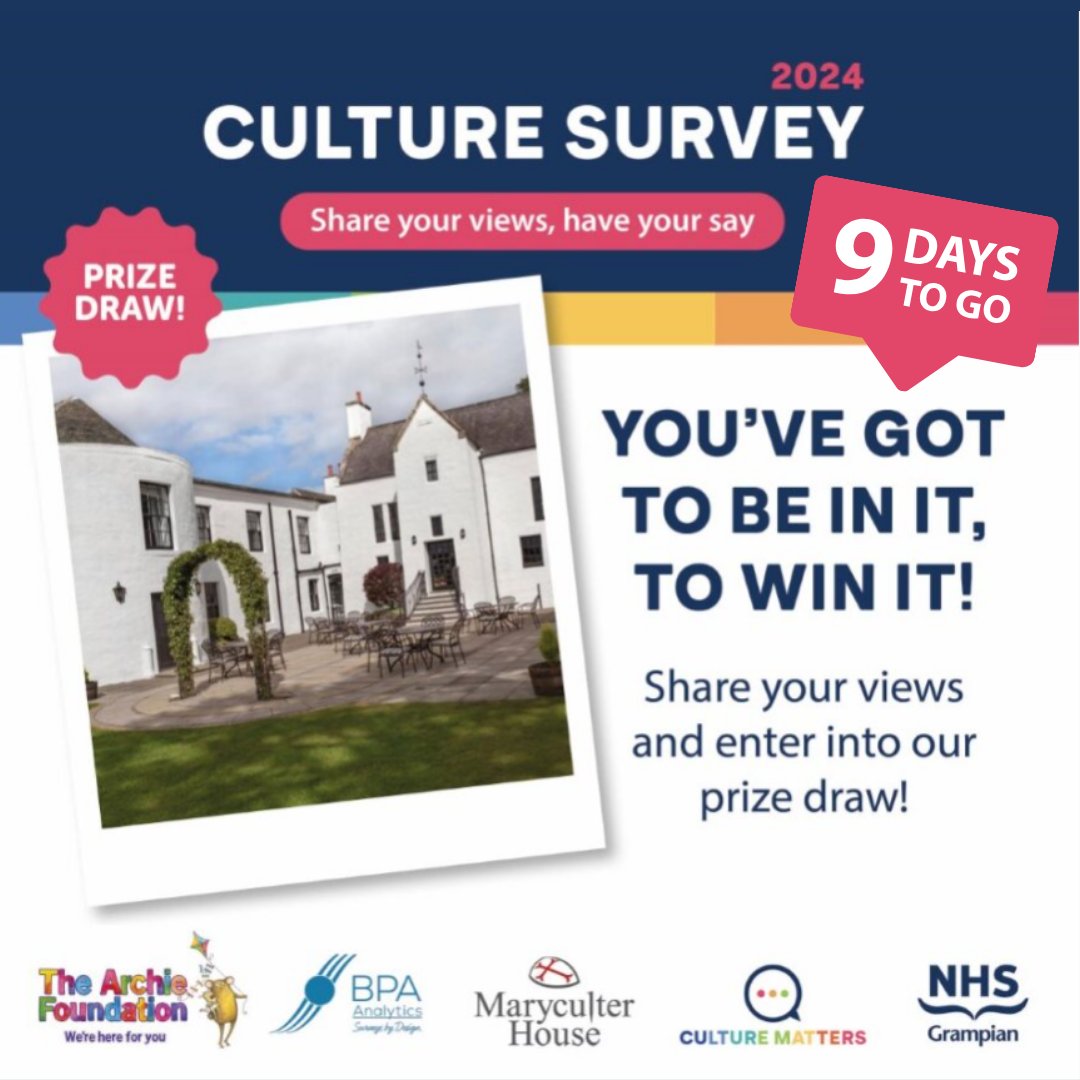 Grampian We Care (@grampianwecare) on Twitter photo taking part in our #NHSGCultureMatters24 Staff Survey is not just an opportunity to "Have Your Say" its also an opportunity to win prizes! <a href="/maryculter/">Maryculter House</a> has kindly donated 2x1 night stays (DB&B) in their luxury 4 star hotel. <a href="/LKluzniak/">Laura Kluzniak</a> <a href="/NHSGrampian/">NHS Grampian</a> <a href="/JasonNicol_GenQ/">Jason Nicol</a> <a href="/chantalmwood/">ChantalMWood</a> taking part in our #NHSGCultureMatters24 Staff Survey is not just an opportunity to "Have Your Say" its also an opportunity to win prizes! <a href="/maryculter/">Maryculter House</a> has kindly donated 2x1 night stays (DB&B) in their luxury 4 star hotel. <a href="/LKluzniak/">Laura Kluzniak</a> <a href="/NHSGrampian/">NHS Grampian</a> <a href="/JasonNicol_GenQ/">Jason Nicol</a> <a href="/chantalmwood/">ChantalMWood</a>