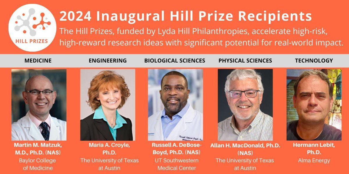 TAMEST and Lyda Hill Philanthropies are pleased to announce the recipients of the 2024 Inaugural Hill Prizes. The prizes accelerate high-risk, high-reward research ideas with significant potential for real-world impact. Learn more about the recipients: tamest.org/news/recipient…