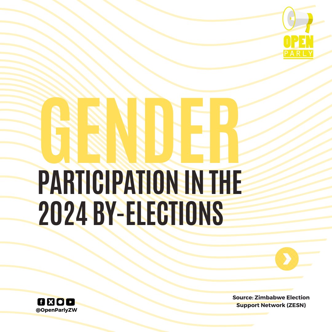 OpenParlyZw's tweet image. According to the @ZESN1, there was underrepresentation of women in the 2024 By-Elections.
#OpenParlyZW #Elections2024 #ElectionsZW
@ZECzim @ParliamentZim @CCCZimbabwe @zanupf_patriots @monitorszim @citezw @ercafrica @InfoMinZW @advocatemahere