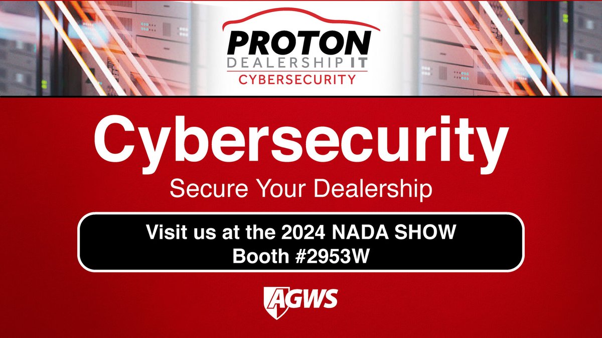 AGWS_Inc's tweet photo. Protect your dealership from cyber-attacks with Proton Dealership IT Cybersecurity! Proton offers Endpoint/Network Monitoring, threat detection, and more to keep your dealership’s data secure. Learn More: https://t.co/oLrGz3nCd1 #AGWS #security #IT #cybersecurity #monitoring https://t.co/xTNduSwtcD