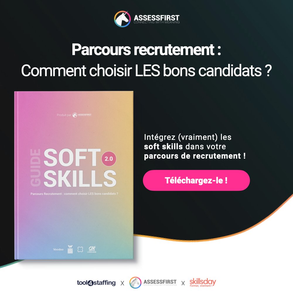 📢 La recette d'une équipe +30% performante (vous n'êtes pas prêts !)

Avec AssessFirst et Skillsday, on s'est demandé comment les recruteurs pouvaient intégrer les soft skills à chaque étape de leur process de recrutement et on en a fait un guide✨

📍bit.ly/3SMMEJh