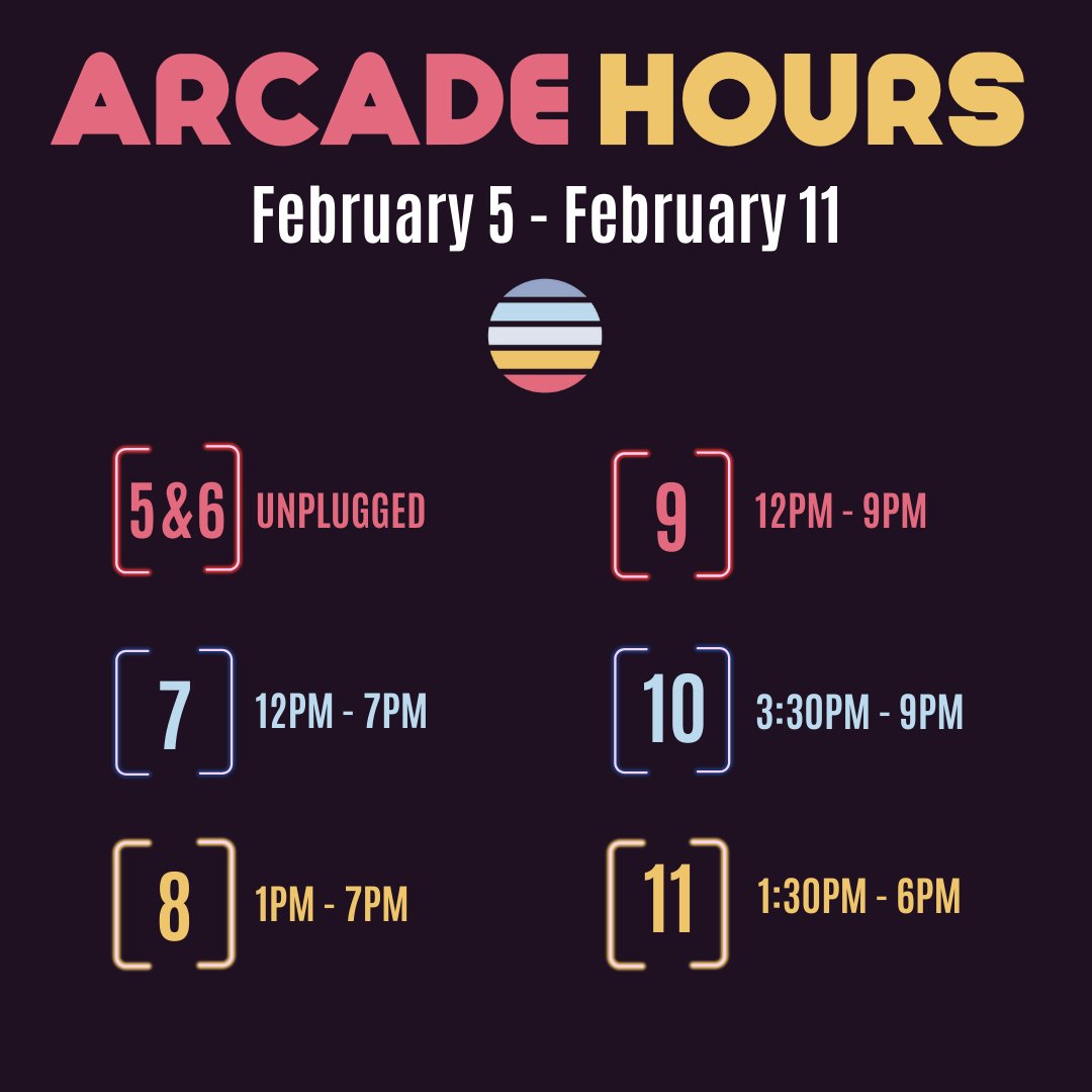Arcade hours for February 5th-11th are officially live! Head to Game On State during our open hours and check out all of our awesome arcade games. 

#GameOnState #Arcade