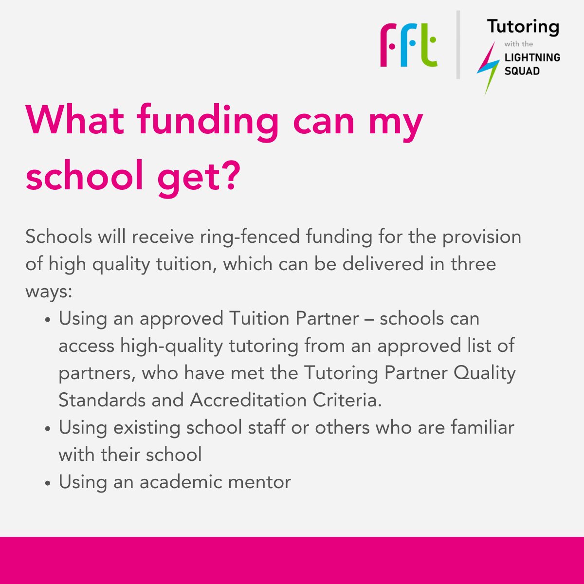 FFTEdu's tweet image. The deadline to use #NationalTutoringProgramme funding is quickly approaching. To ensure schools and MATs can optimise this budget, we’ve put together a short guide on some FAQs and how FFT can help.

Find out more: bit.ly/3ucsXkF

#edchat #teachertwitter #literacy