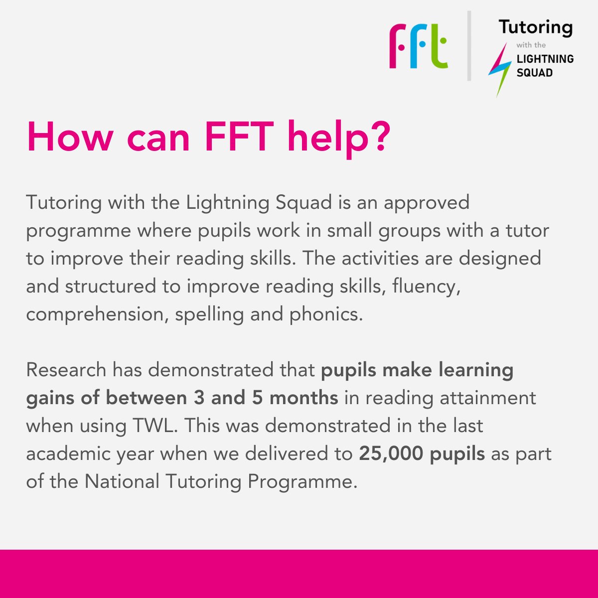 FFTEdu's tweet image. The deadline to use #NationalTutoringProgramme funding is quickly approaching. To ensure schools and MATs can optimise this budget, we’ve put together a short guide on some FAQs and how FFT can help.

Find out more: bit.ly/3ucsXkF

#edchat #teachertwitter #literacy