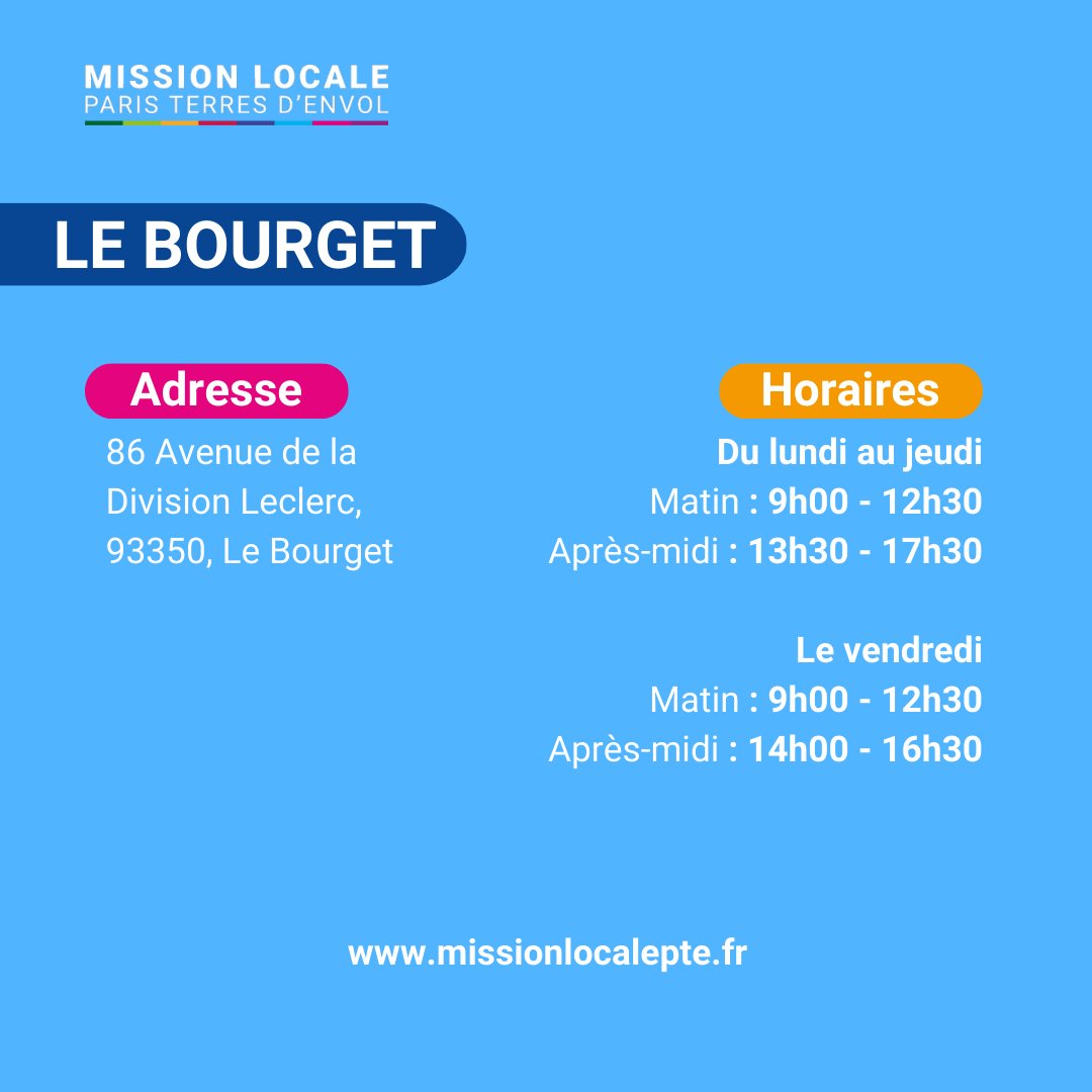 📢 Ouverture officielle de l’antenne du Bourget ! Après @villededugny, @villededrancy et @villedublancmesnil, nos conseillers te reçoivent désormais aussi au 86 avenue de la division Leclerc à @villedubourget, de 9 heures à 17 heures, du lundi au vendredi.