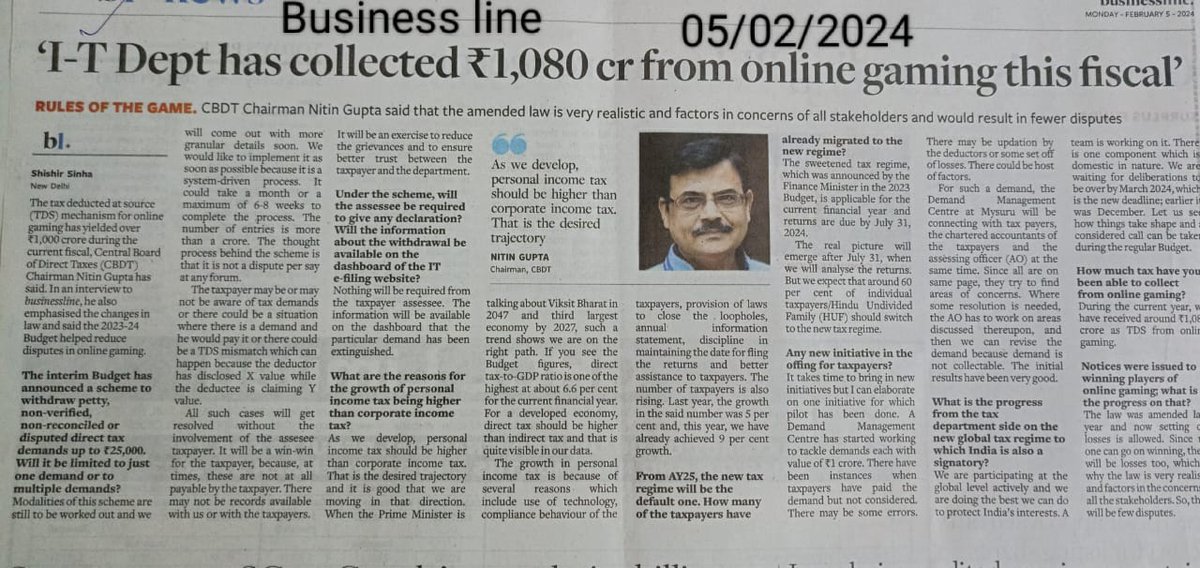 'I-T Dept has collected 1,080cr from online gaming this fiscal'

#ITDepartment #FisalYear #Taxcollection #GamingIndustry