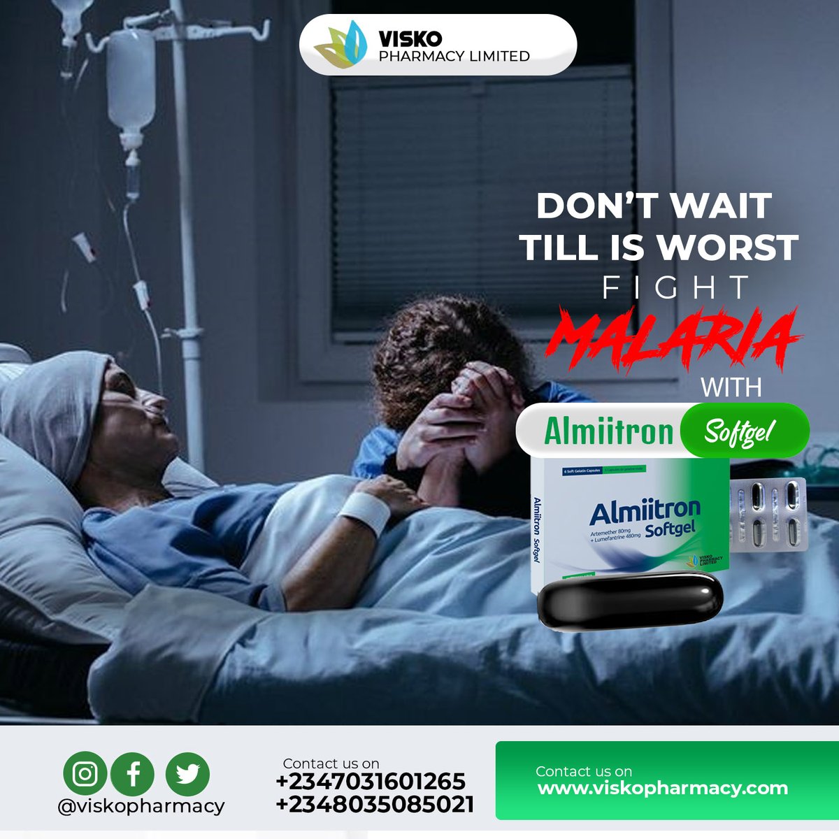 visko_pharms's tweet photo. Don't wait till it's worst
#visko #almiitron #softgel #Malaria https://t.co/qFPP4MDHF1