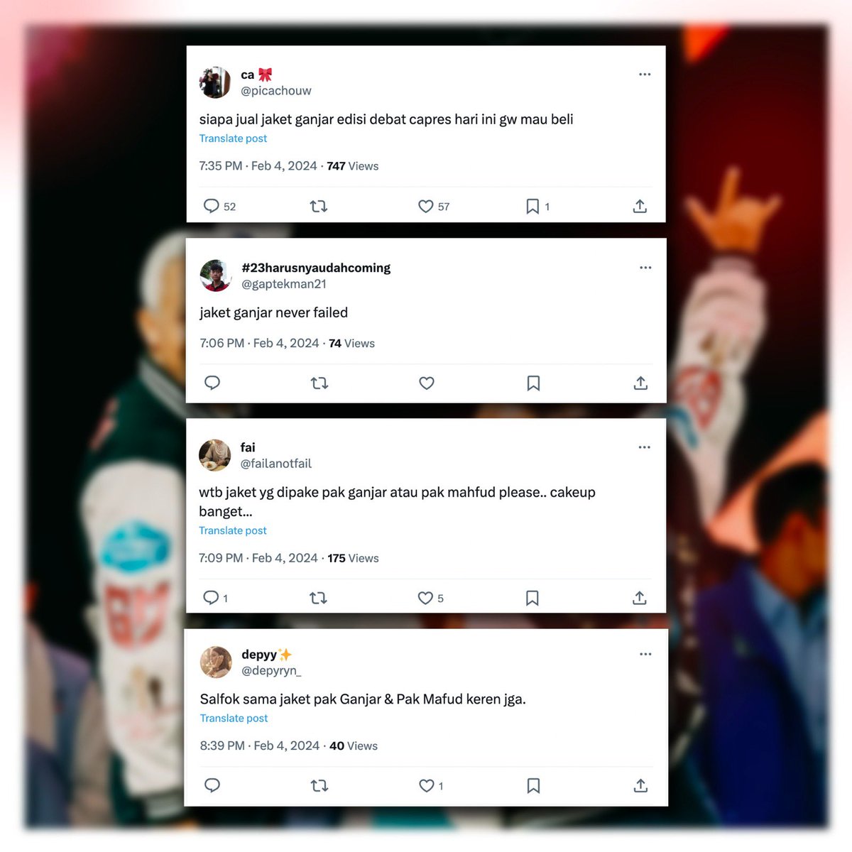 Seperti kita tahu, di setiap debat paslon nomor urut 03 ini selalu hadir dengan wardrobe menggebrak dari produk-produk lokal! Tanpa berlama-lama lagi, mari kita saksikan!