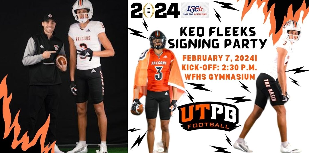 MamaFleeks's tweet photo. Only 2️⃣ short days away from signing day for @KeOndraeFleeks from @coyote_football 🎉

Come show him some 🖤 as he signs his NLI to continue his career with @UTPBFootball🔥🙌🏾‼️

🏈2:30 PM @ WFHS Gymnasium📌 https://t.co/p9T8s33WeC