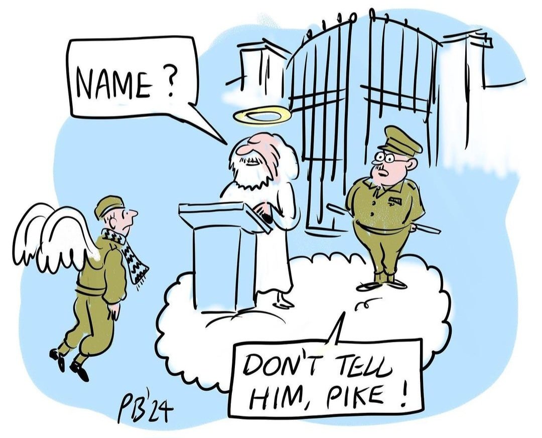 The end of an era. Ian was the last main cast member of the series here on earth. So now they all gather elsewhere, we hope.
In peace.

#dadsarmy
#ianlavender 

Cartoon: Patrick Blower