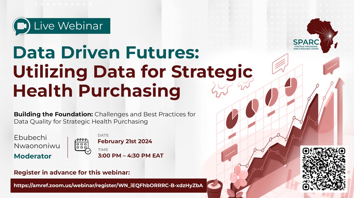 'Join SPARC’s webinar series to unravel the power of data in shaping healthcare decisions. Discover how data is collected, synthesized, analyzed, and leveraged for strategic health purchasing and health financing—register now at amref.zoom.us/webinar/regist….