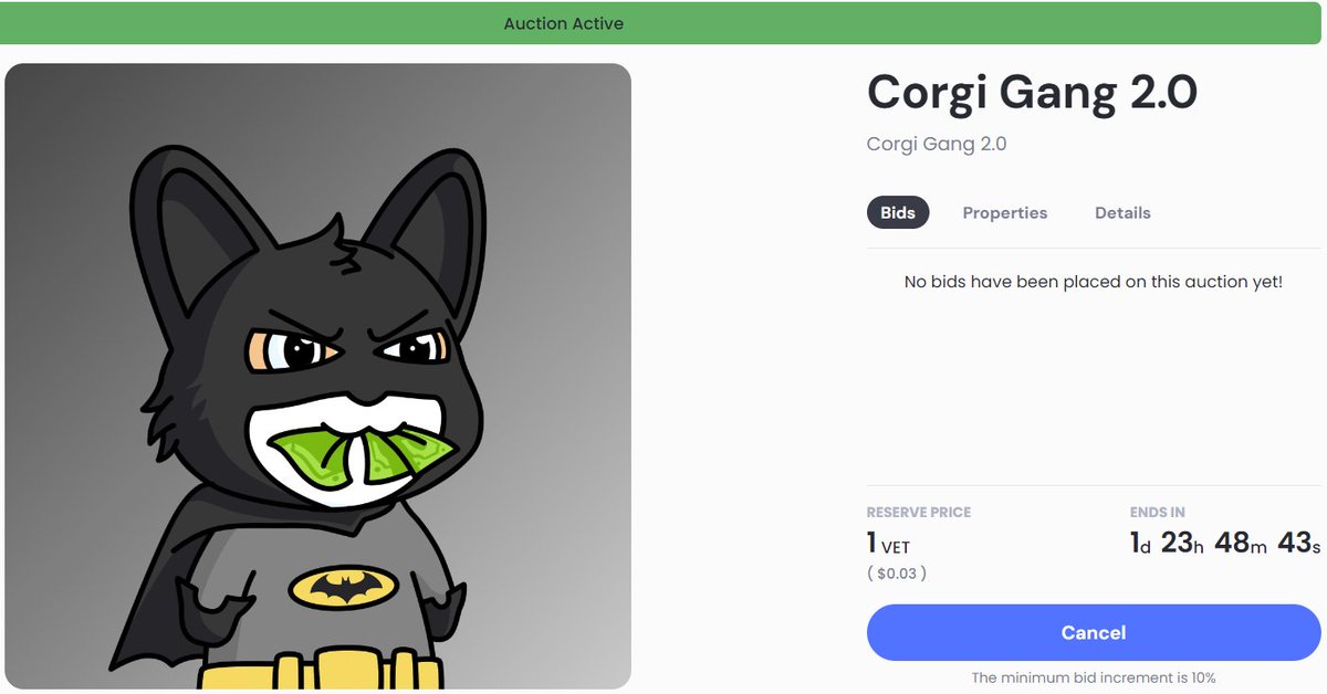 Pacotheeskimo's tweet photo. I want to celebrate the new, fresh and fantastic @CorgiGang 2.0 collection🔥
Auction!!
Bat Corgi - Rank 1 - Edition #1
Start price 1 $VET 🥳
Also - I will pay 20% royalties, straight to the community wallet❤️
Link in comments
Send it🚀 Let's Go! ⚡️ https://t.co/mNzzMvYeBU