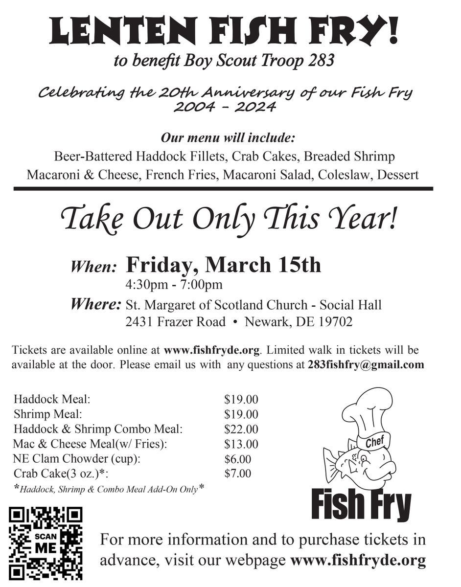 claning's tweet photo. New Castle County #Delaware and #cecilcountymd peeps.

DELICIOUS FOOD CAN BE YOURS!

Troop 283 Fish Fry is coming! 

GET YOUR ORDERS IN BEFORE THEY ARE GONE!

https://t.co/Y72nCx773o https://t.co/sPeGvth5qp