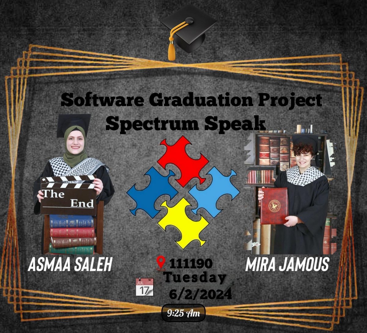 AsmaaSaleh2002's tweet photo. على استحياء أدعوكم لحضور مناقشة مشروعي التخرج غداً في كلية الهندسة الطابق الاول قاعة 190. 
وآخر دعواتي أن الحمدُ لله رب العالمين.🎓 https://t.co/YQiF6zS4gg