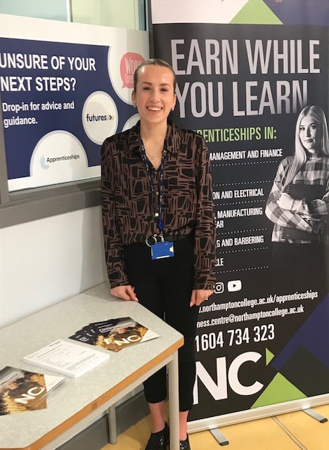 Our apprenticeships recruitment team are supporting students at @northamptoncoll today with progression options for Apprenticeship Week #NAW2024