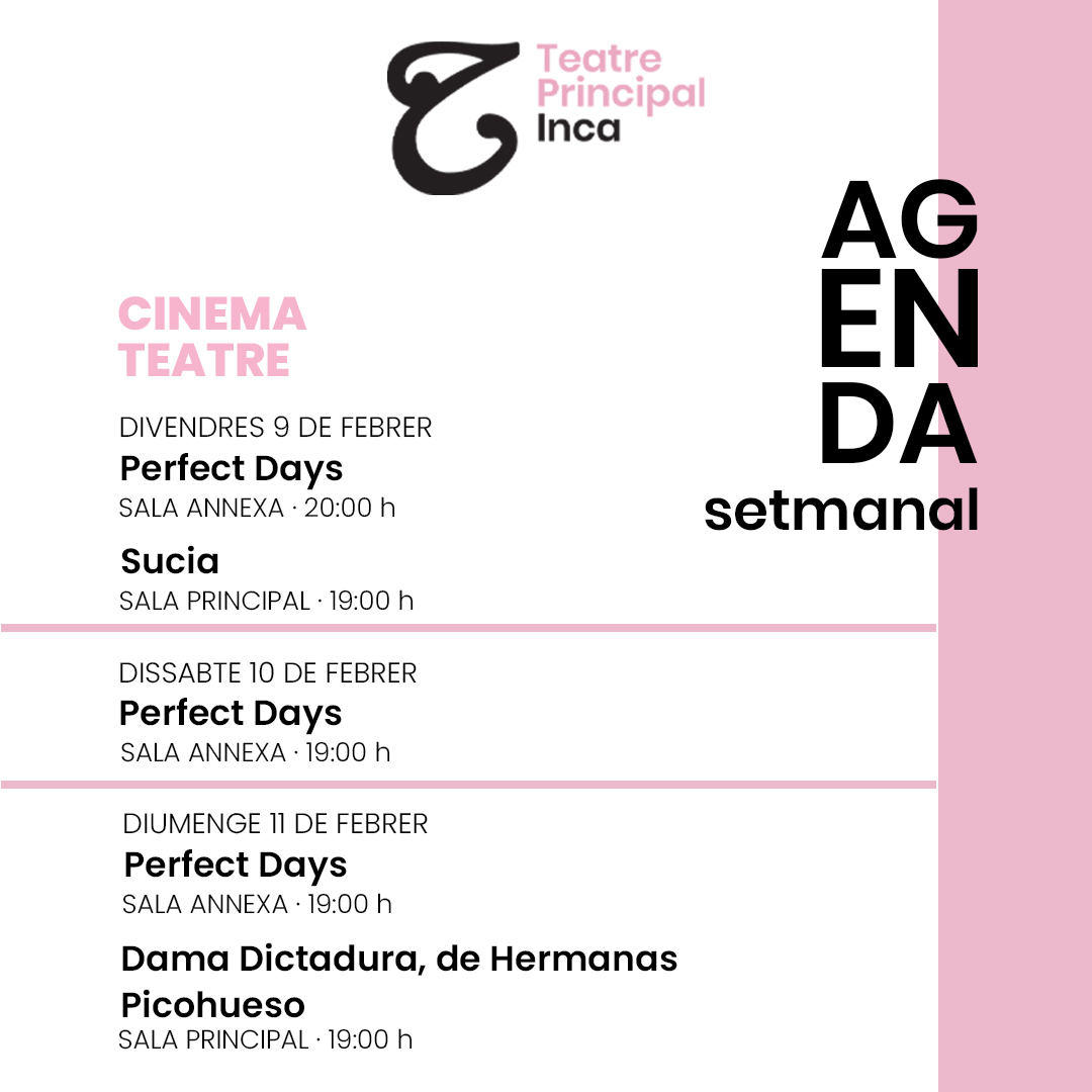 teatreinca's tweet photo. 👀Què es cou aquesta setmana?

📽️#CinePrincipal Qui és n'Hirayama més enllà de la seva quotidianitat?
🎟️5€

🟣 Un joc de rols per a denunciar l’abús sexual
🎟️#Pack3+

📸Un retrat de Carmen Polo, la dona de Francisco Franco, des d'un punt de vista molt subjectiu 
🎟️#Pack3+ https://t.co/G2DBa3Rswq