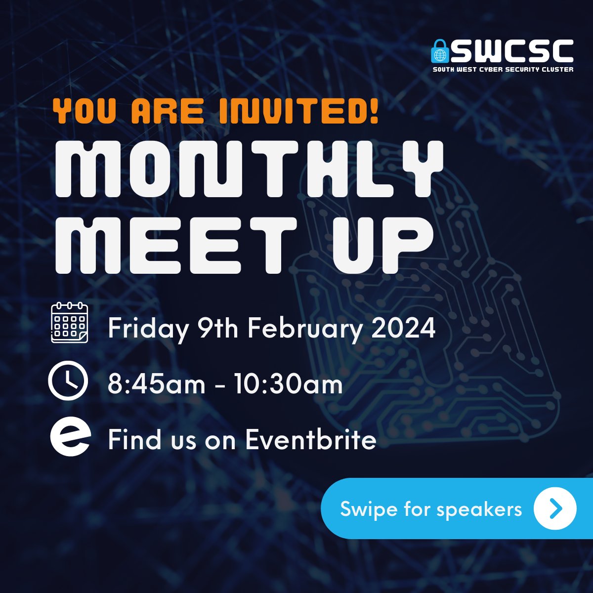 southwestcsc's tweet image. Join us for the February Monthly Meetup 2024!
Guest speakers include:
· Jonathon Sword, Agility Cyber.
· Nick Hogg, Fortra.
· Prof Awais Rashid and Dr Joe Gardiner, Hacktonics.

To sign up for the online event:
eventbrite.co.uk/e/swcsc-monthl…

#freevent #cybersecurity #cyberfirst