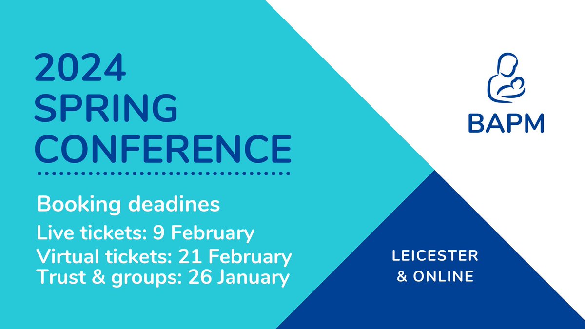 Don’t forget to book your ticket for the British Association of Perinatal Medicine @BAPM_official Spring Conference for Trainees, ANNPs and AHPs. View the programme and book your ticket here bapm.org/events/bapm-sp…