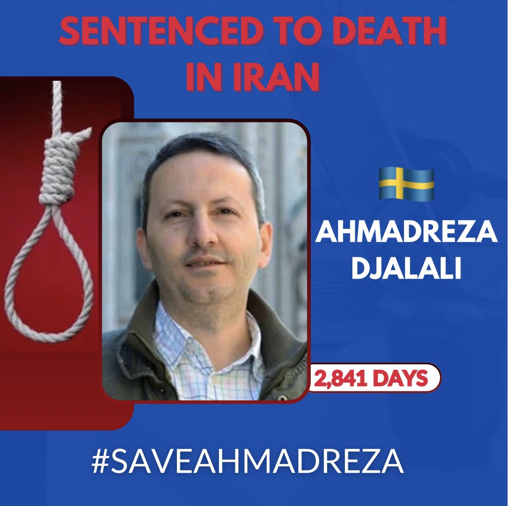 The injustice against 🇸🇪Ahmadreza Djalali must end! The pain & anguish he suffers under imminent threat of execution in #Iran is excruciating.

@SwedishPM @EUparliament, what have you done for the past 2,841 days to #SaveAhmadreza? Pls Act NOW & #FreeDjalali.

@TobiasBillstrom