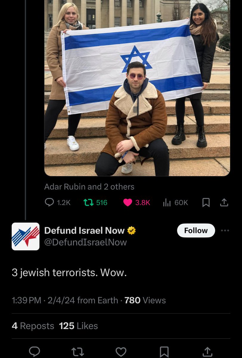 A pro-Nazi X account that is actively paying $1,000/month on gold verification called me, @emilykschrader and @PrincessZeeGirl “3 Jewish terrorists” because we were proudly standing with Israel at Columbia, a campus with a climate hostile to Jews.

Who is funding these accounts?